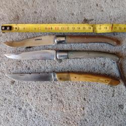 Couteau ancien pliant 2 laguioles aveyronnais et 1 couteau le Thiers.