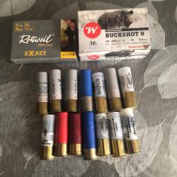 balle  cal 12,magnum   Sauvestre ,winchester, fier, rottweil +    boite 10 chevrotin9g  cadeau, sac
