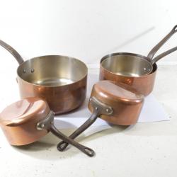 Lot batterie de casseroles cuivre étamé, LES METAUX OUVRES ( Vesoul ) MADE IN FRANCE. 1960' cuisine