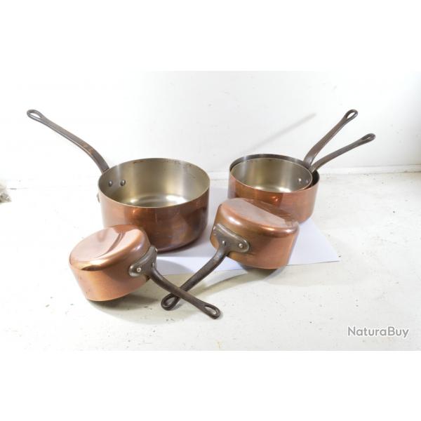 Lot batterie de casseroles cuivre étamé, LES METAUX OUVRES ( Vesoul ) MADE IN FRANCE. 1960' cuisine