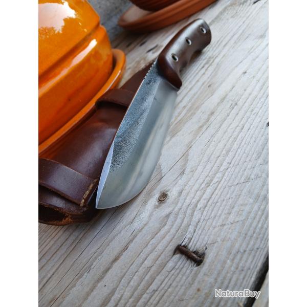 le Retord cr et forg par Fred Maschio acier 100C6 manche en micarta tui cuir pais
