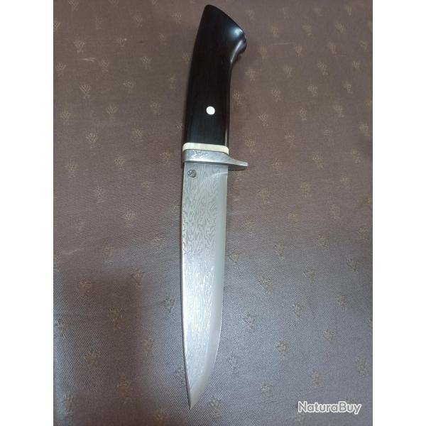 Couteau Damas explosion 90CMV8/15N20 tranchant 90MCV8 Manche phacochre bne du Gabon garde damas