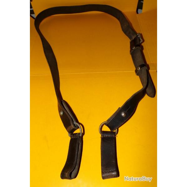BAUDRIER EN  CUIR NOIR POUR MODELE GENDARMERIE NATIONALE FRANCAISE , LONGUEUR REGLABLE PAR UNE SANGL