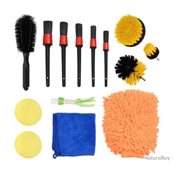 Ensemble brosses nettoyage voiture 14 pcs multicolore accessoires polyvalent pratique