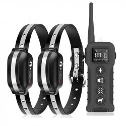 2X Colliers de Dressage Chien sans choc 1000m 9 Modes VibrationTonalité Etanche Rechargeable Noir