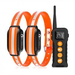 2X Colliers de Dressage Chien sans choc 1000m 9 Modes VibrationTonalité Etanche Rechargeable Orange