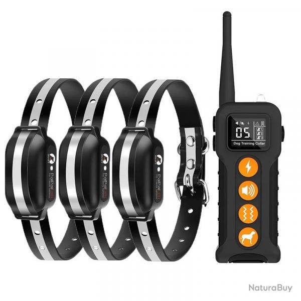 3X Colliers de Dressage Chien sans choc 1000m 9 Modes VibrationTonalit Etanche Rechargeable Noir