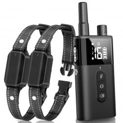 2X Collier Anti-Aboiement +Télécommande 670m Vibrations 16 niveaux Bip Etanche IPX7 Rechargeable