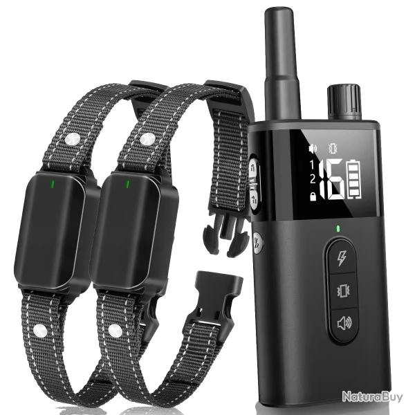 2X Collier Anti-Aboiement +Tlcommande 670m Vibrations 16 niveaux Bip Etanche IPX7 Rechargeable