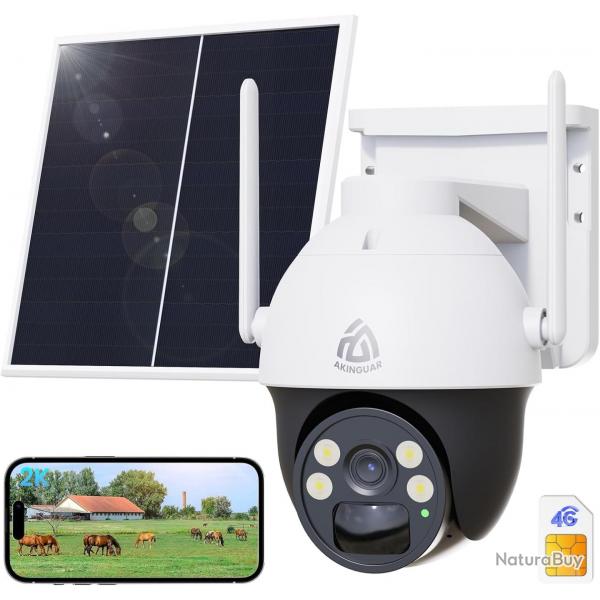 4G LTE Camra Surveillance avec Carte SIM, 18000 mAh 2K HD Camera Solaire Exterieur sans WiFi avec 3