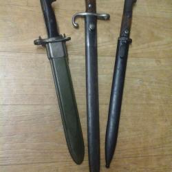 Lots baionnettes.Garand;mauser Argentin et Mauser Tchèque.