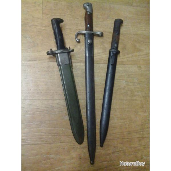 Lots baionnettes.Garand;mauser Argentin et Mauser Tchque.
