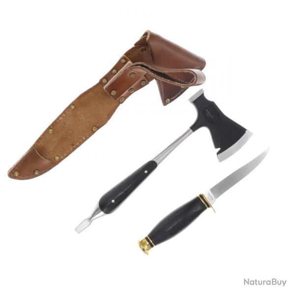 Set De Chasse Marbles Hachette + Couteau Lame Acier D2 Manche Micarta Etui Cuir MR729