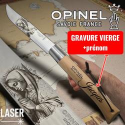 Opinel n 13 gravure vierge en prière + prénom