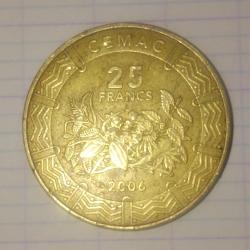 1 pièce de 25 francs CFA de la banque Centrafricaine de 2006.