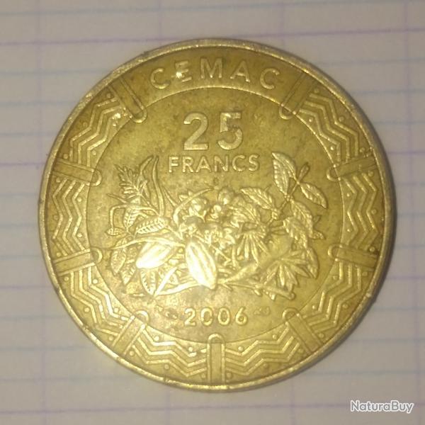 1 pice de 25 francs CFA de la banque Centrafricaine de 2006.
