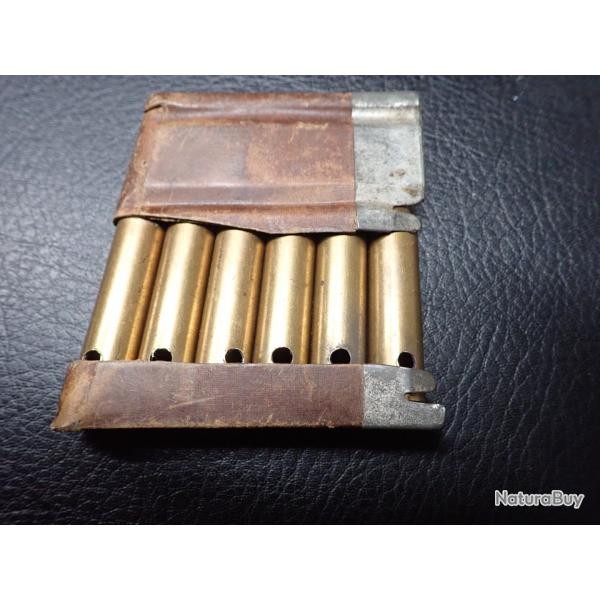 07 1924 : Lot de 6 Munitions neutralises + lame chargeur pour Rubin Schmidt 7,5 suisse