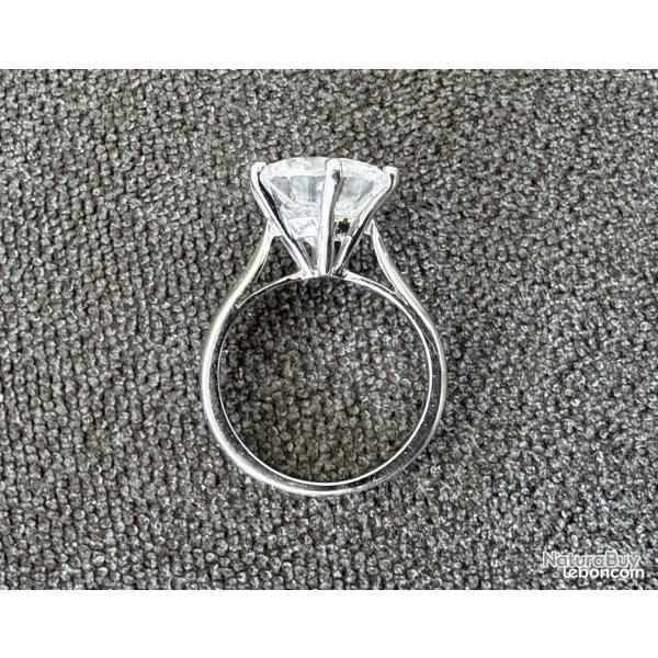 Bague en or blanc massif 18 carats - pierre blanche - taille 50