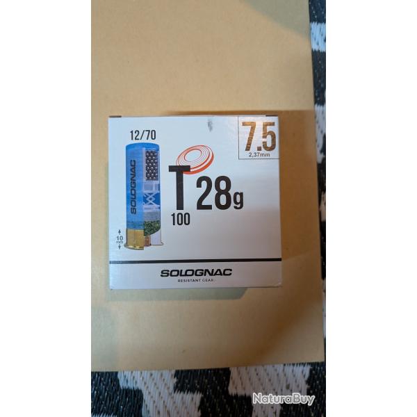 Solognac 28g 7.5 2,37mm 12/70 CARTOUCHE BALL TRAP T100 28g CALIBRE  PLOMB N7,5 X25