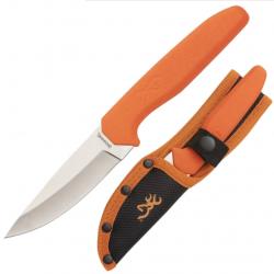 Couteau Browning Sharp-Ridge Skinner Lame Drop Point Acier 8Cr13MoV Manche Orange Étui Nylon BR0554