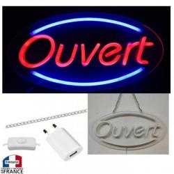 Panneau enseigne lumineuse Neon led verre acrylique à suspendre Ouvert vitrine bleu rouge