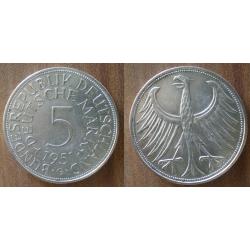 Allemagne 5 Deutche Mark 1951 Atelier G Karlsruhe Piece Argent