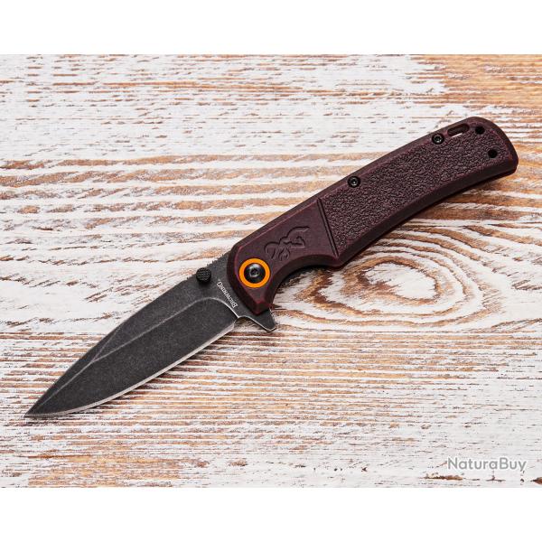 Couteau Browning Buckmark Slim Wash Lame Acier D2 Black Manche Polymre Bronze Linerlock BR0581B