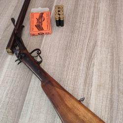 Très joli fusil à percussion centrale 16/65 clé type Lefaucheux monomatricule canon damas Bernard