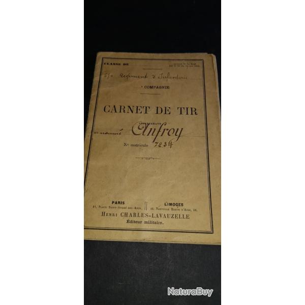 CARNET DE TIR 67 REGT D INF 1897