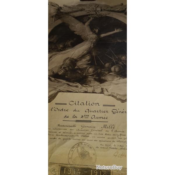 RARE CITATION A L ORDRE DU QUARTIER GENERAL