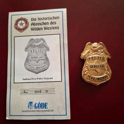 (Reproduction) Insigne de sergent de police de Peru Indiana Etats-Unis Göde