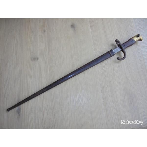 Belle baonnette-pe Gras fourreau au mme numro jus grenier Saint-Etienne 1875 Grande Guerre