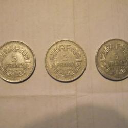 5 francs type lavrillier aluminium par 3 unités