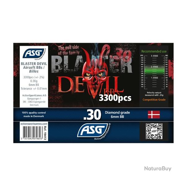 Bille plastique 6 mm Devil 0.30g en pot de 3300 billes | ASG (0000 3786) - Airsoft