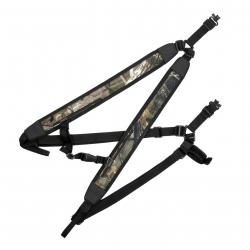 Bretelle Double pour Fusil Harnais Sac à Dos Néoprène 2 Points Camouflage Réglable Transport Mains