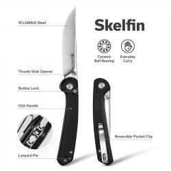 Couteau Sencut Skelfin Lame Black Acier 9Cr18MoV Manche G10 Black IKBS Linerlock Clip S250072