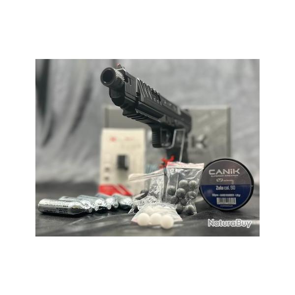 PACK DCOUVERTE LASER PRTE A TIRER PISTOLET CANIK RIVAL CO2 C50 BLACK