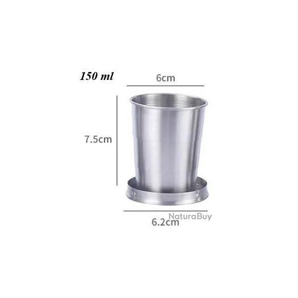 Tasses tlescopiques portables moyen modle en mtal et acier inoxydable 150 ML "Camping, Randonne,