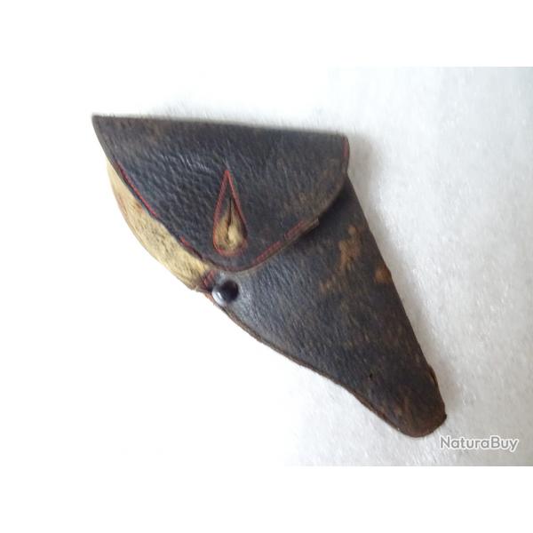 E 1 - trs bel tui ancien en cuir noir   pour rvolver bulldog ou broche