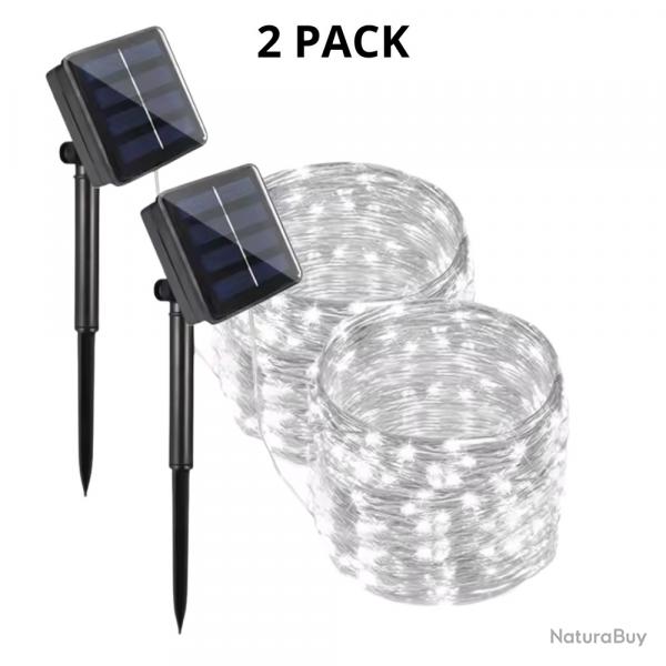 Lot de 2 Guirlande solaire extrieure 22M 200 LED blanc Lumire dcorative tanche IP65 jardin