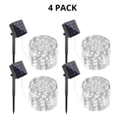 Lot de 4 guirlandes solaires 12M 100 LED blanc Guirlandes lumineuses décoratives étanches Noël