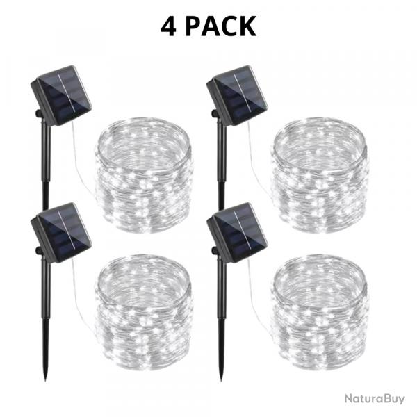 Lot de 4 guirlandes solaires 12M 100 LED blanc Guirlandes lumineuses décoratives étanches Noël
