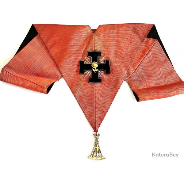Ancien Ensemble Franc Maonnerie Rose Croix, charpe avec son Bijou et tablier. 18e Degr