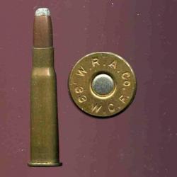 .33 WCF - calibre US peu courant - marquage : WRACo 33 WCF - balle cuivre plointe plomb méplate