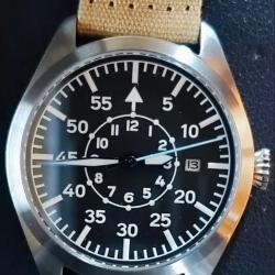Montre automatique mouvement Miyota bracelet en toile kaki style aviateur ww2 seconde guerre mondial