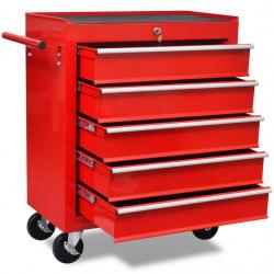 Chariot à outils d'atelier avec 5 tiroirs Rouge