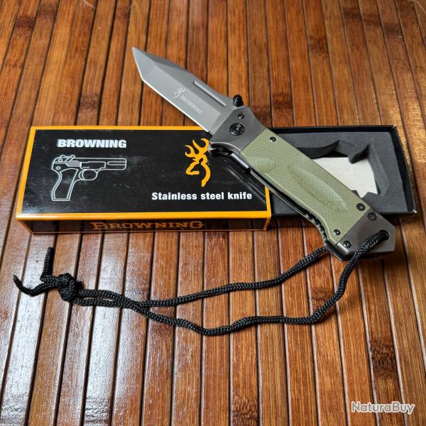 COUTEAU PLIANT  OUVERTURE ASSISTE BROWNING CLIP CEINTURE NEUF EN BOTE