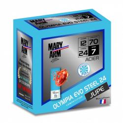 125 CARTOUCHES MARY ARMES OLYMPIA EVO STEEL CAL 12X70 24GR N°7A  SACHET PLASTIQUE DEFAUT IMPRESSION