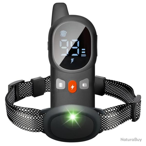Collier Anti-Aboiement Etanche Rechargeable avec Tlcommande Vibration Son et Choc Porte 800 m