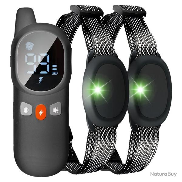 2X Colliers Chiens Anti-Aboiement Etanche Rechargeable +Tlcommande Vibration/Son/Choc Porte 800 m